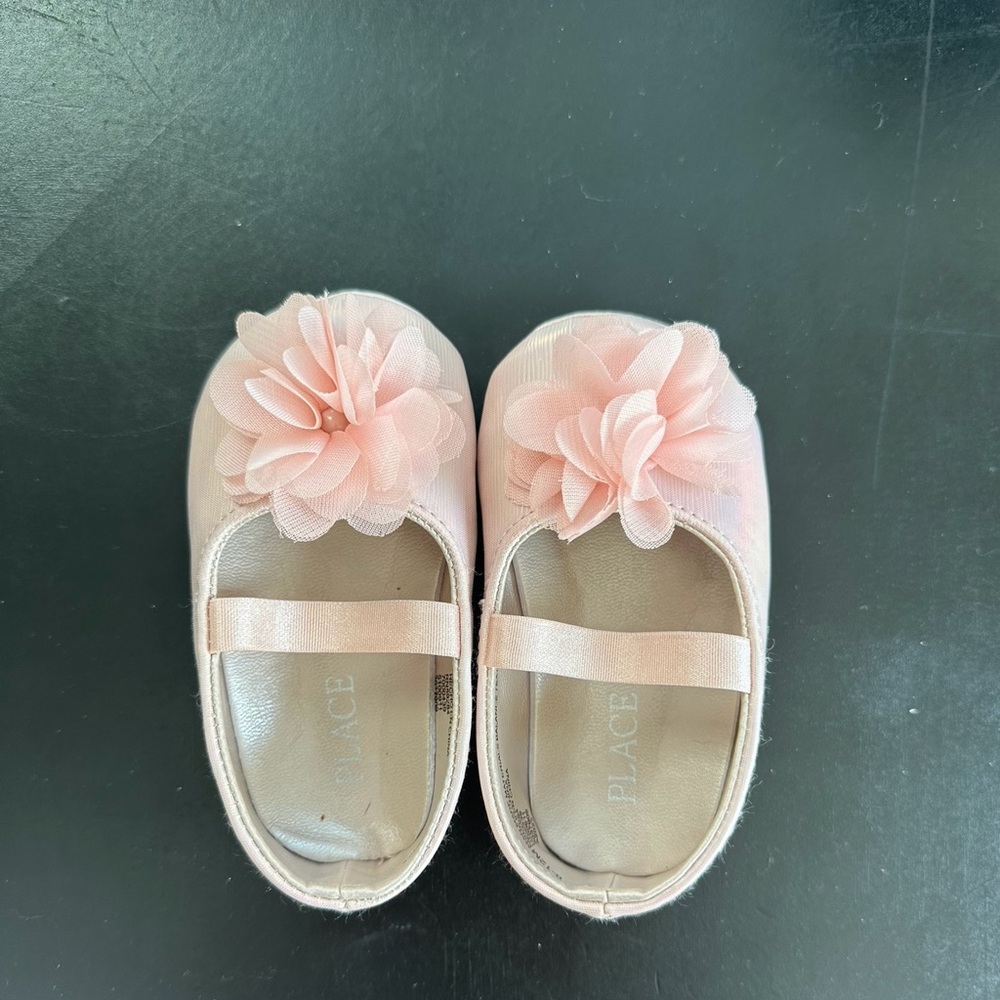 Pink Baby Shoes with Flower Accent